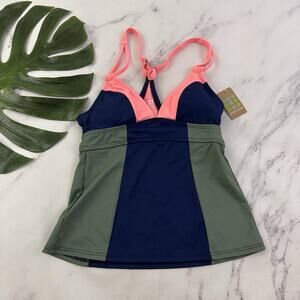 Title Nine Womens Tankini Swim Top Size XS New Green Pink Colorblock